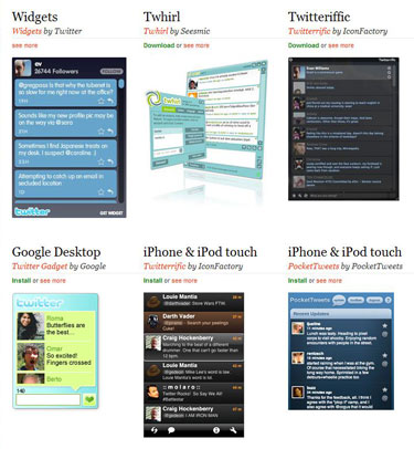Screen image of some of the Twitter apps