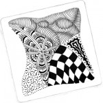 Zentangle tile with "Linda" tangle patterns